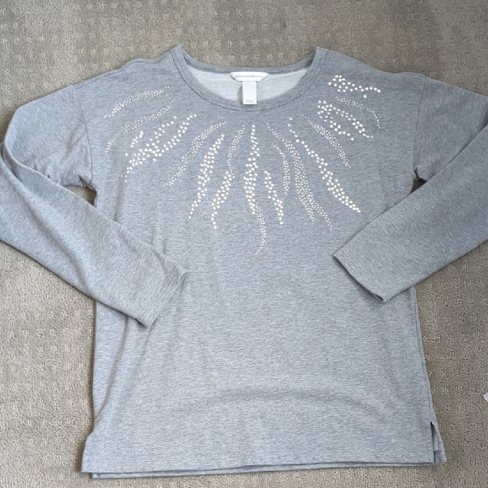 Gray Long Sleeve Top with Silver Accents